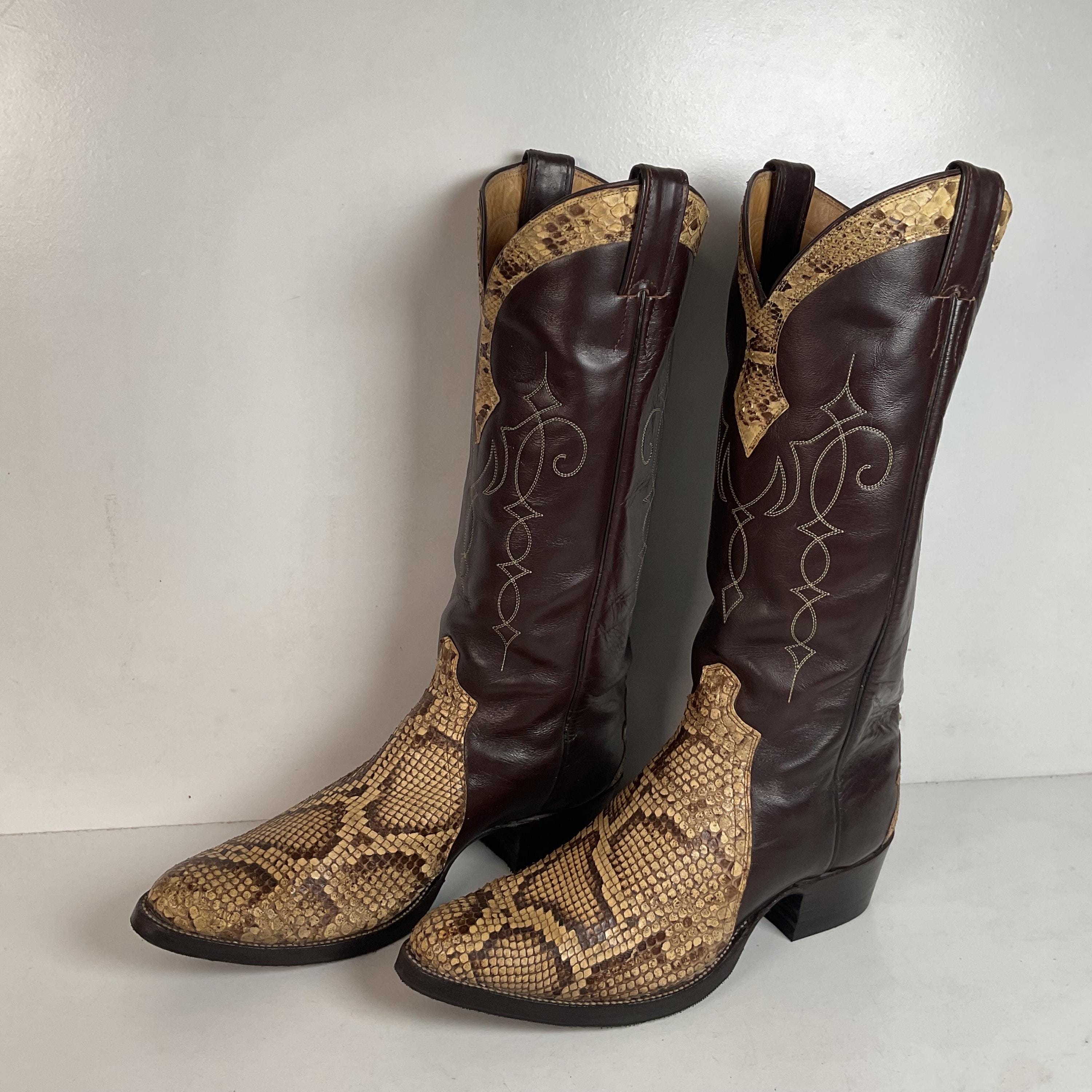 Bottes de cowboy vintage années 70 Justin coupe devant python 9,5 D