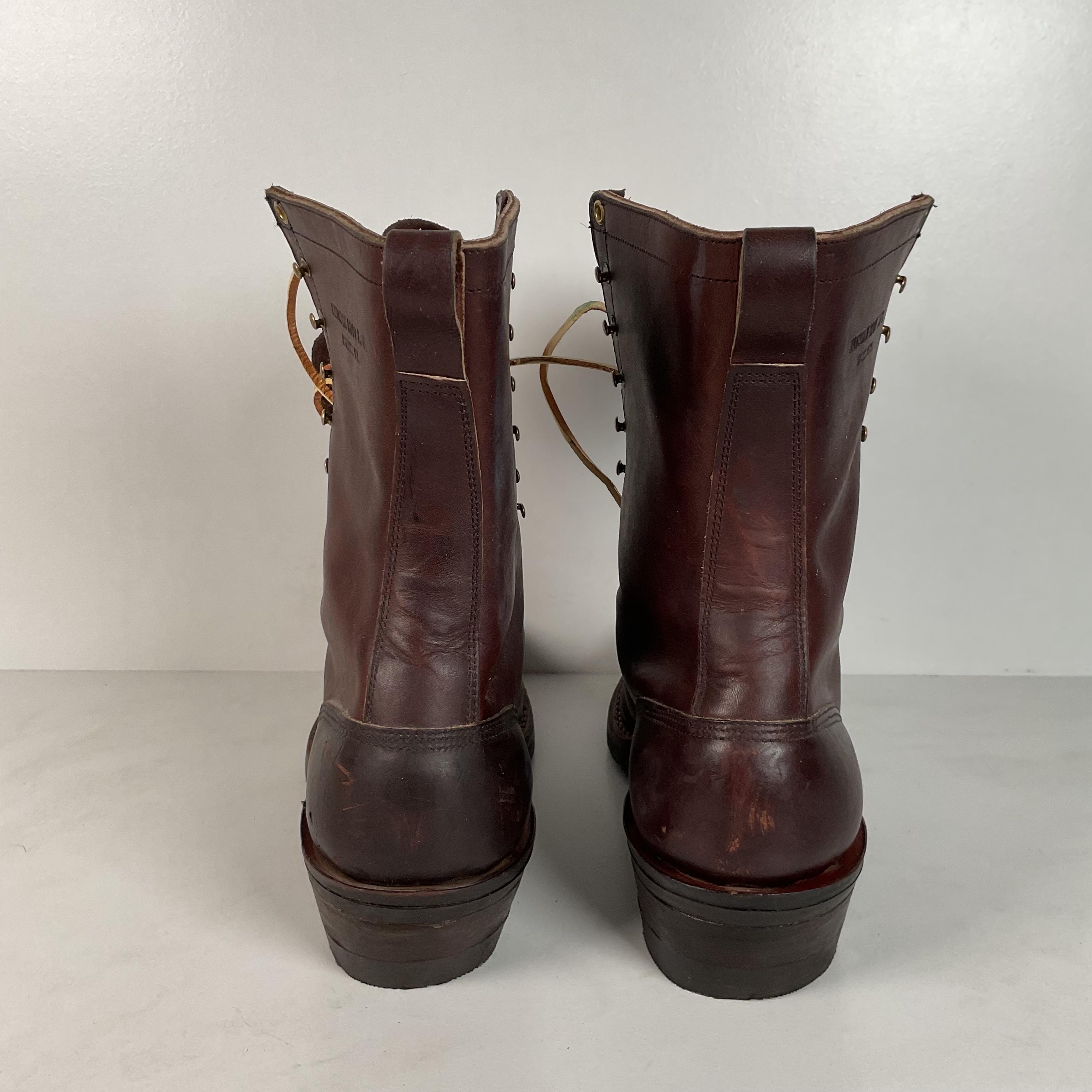 Hathorn Logger Boots Mens 13 D Brown Leather Spokane WA Vibram Kiltie Work Boot Whites Hathorn Vintage Kiltie Logger Packer Boots Mens 13 B main image 2