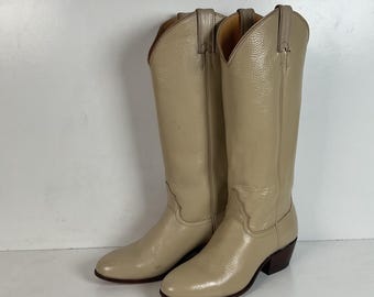 Vintage Justin Tall Cowgirl Boots | USA Made | Bone White | Women’s 8 B