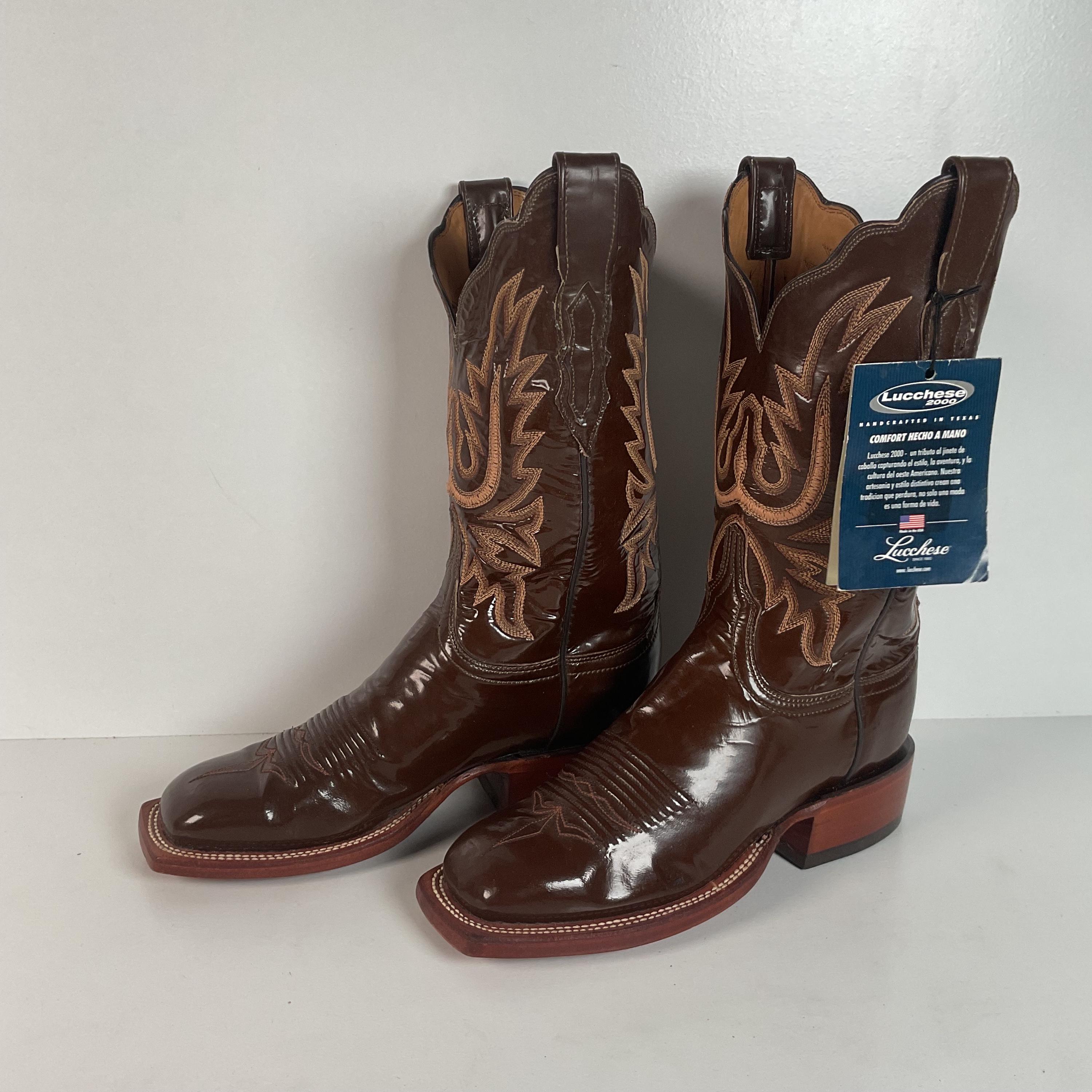LUCCHESE 2000 Two Tone Cowboy Boots T3503J4 10 EE Dark Chocolate & Tan Leather Two Tone Cowboy Boots Vintage - Etsy main image 4