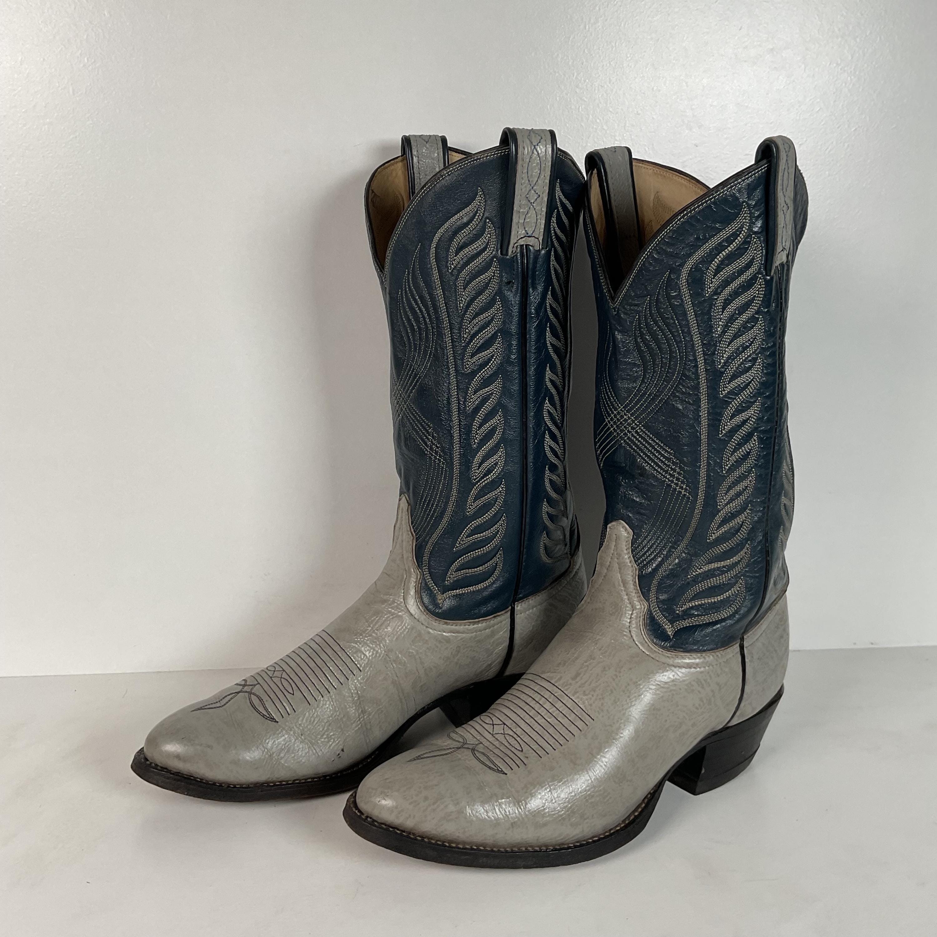Vintage Tony Lama gray textured leather almond toe cowboy boots 8 1/2 D ? Vintage Tony Lama Eel Skin Cowboy Boots Men main image 2