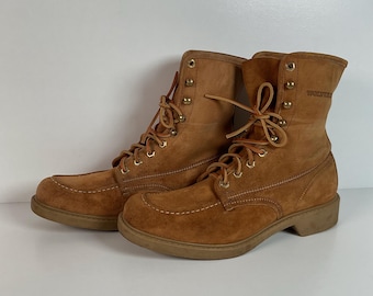 Botas vintage Wolverine con puntera mocasín / Ante de piel de cerdo / Fabricadas en EE. UU. / Talla 11 C para hombre