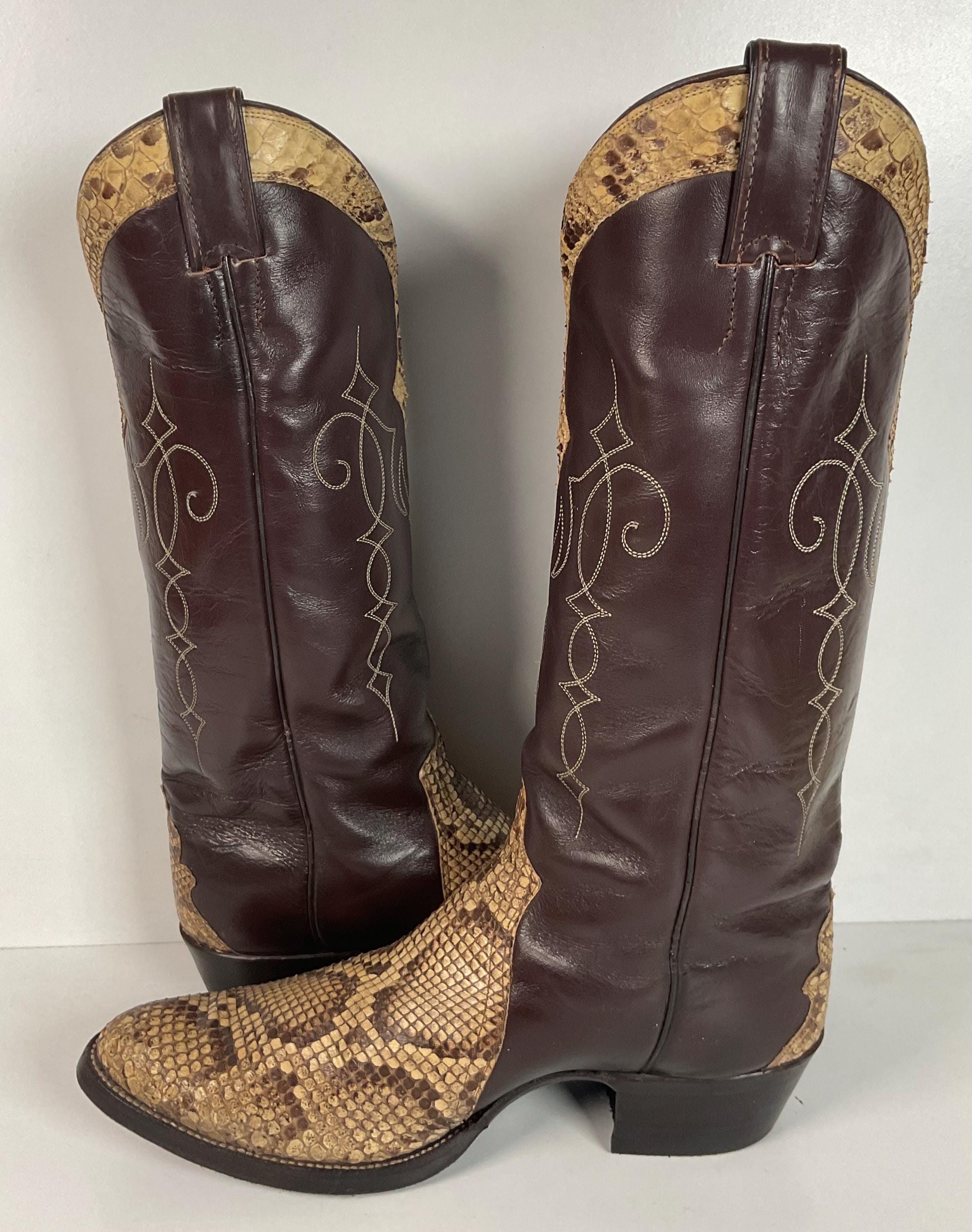 Vintage 70s Justin Front Cut Python Cowboy Boots 9.5 D USA