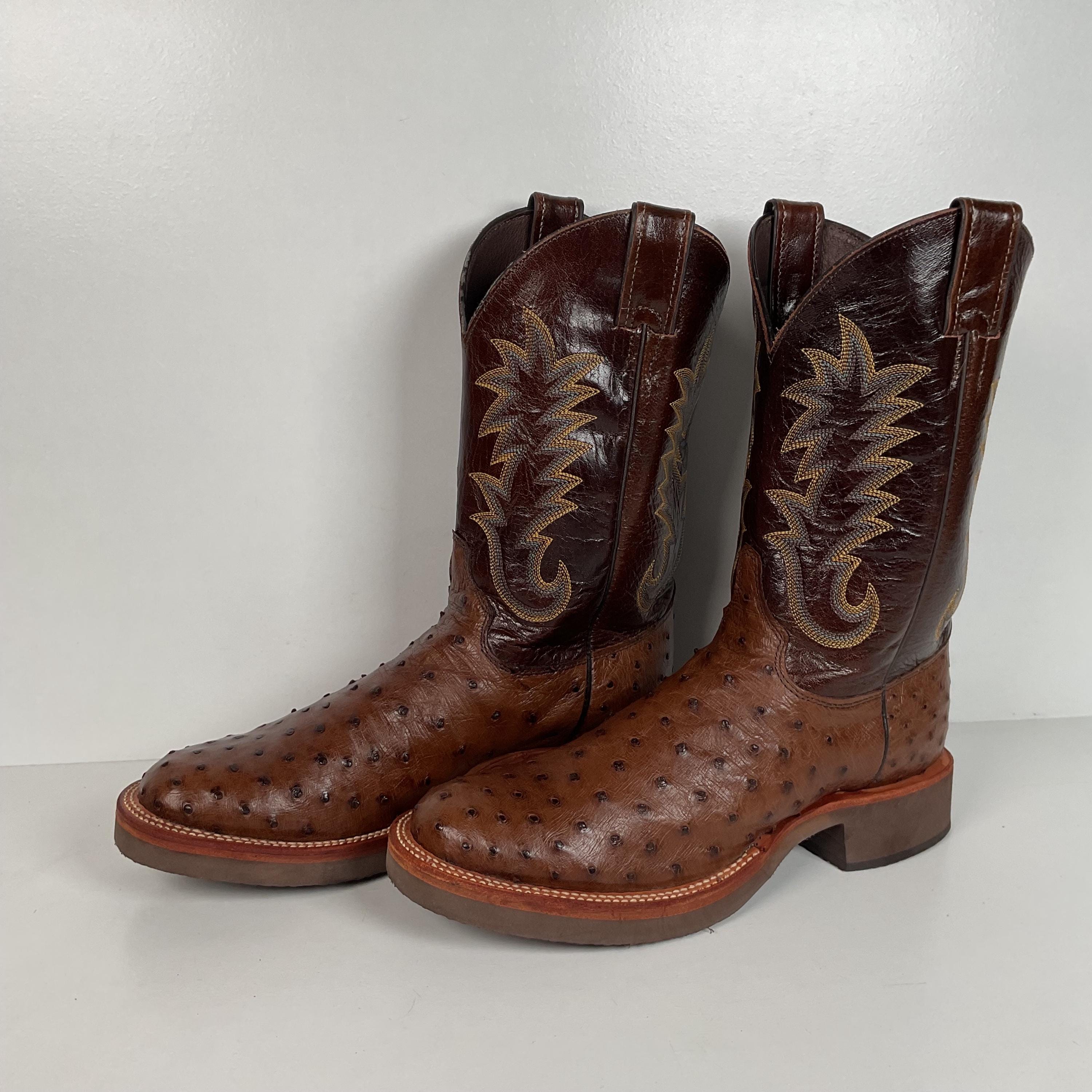 Justin Western Boots 10.5B Exotic OSTRICH 2 Tone brown VTG Full Quill Leather Justin full quill ostrich brown leather boots | Mercari main image 3