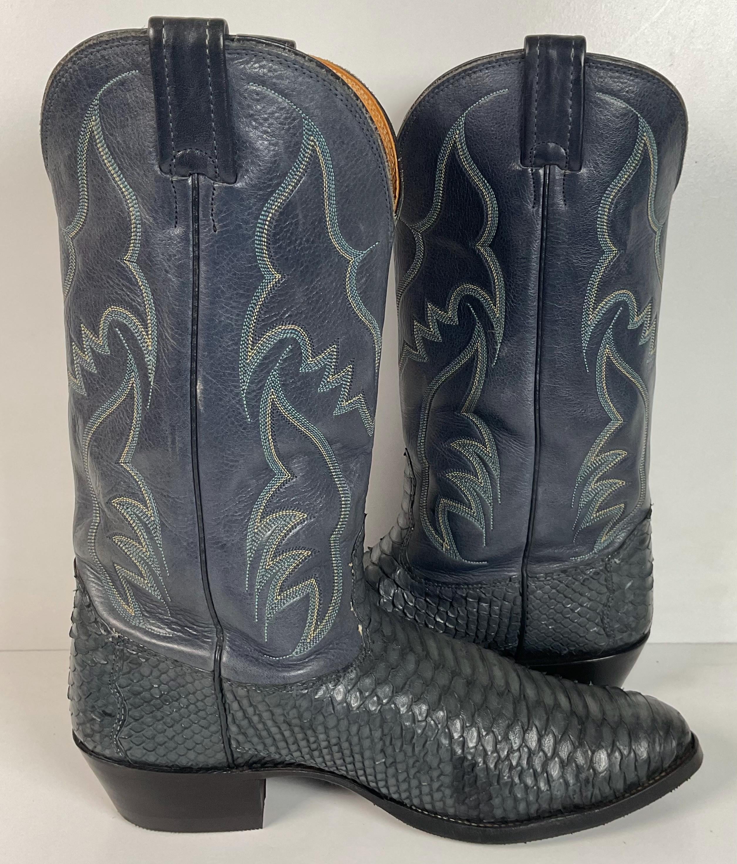 Vintage Nocona Dark Blue Python Snakeskin Cowboy Boots 12 D USA