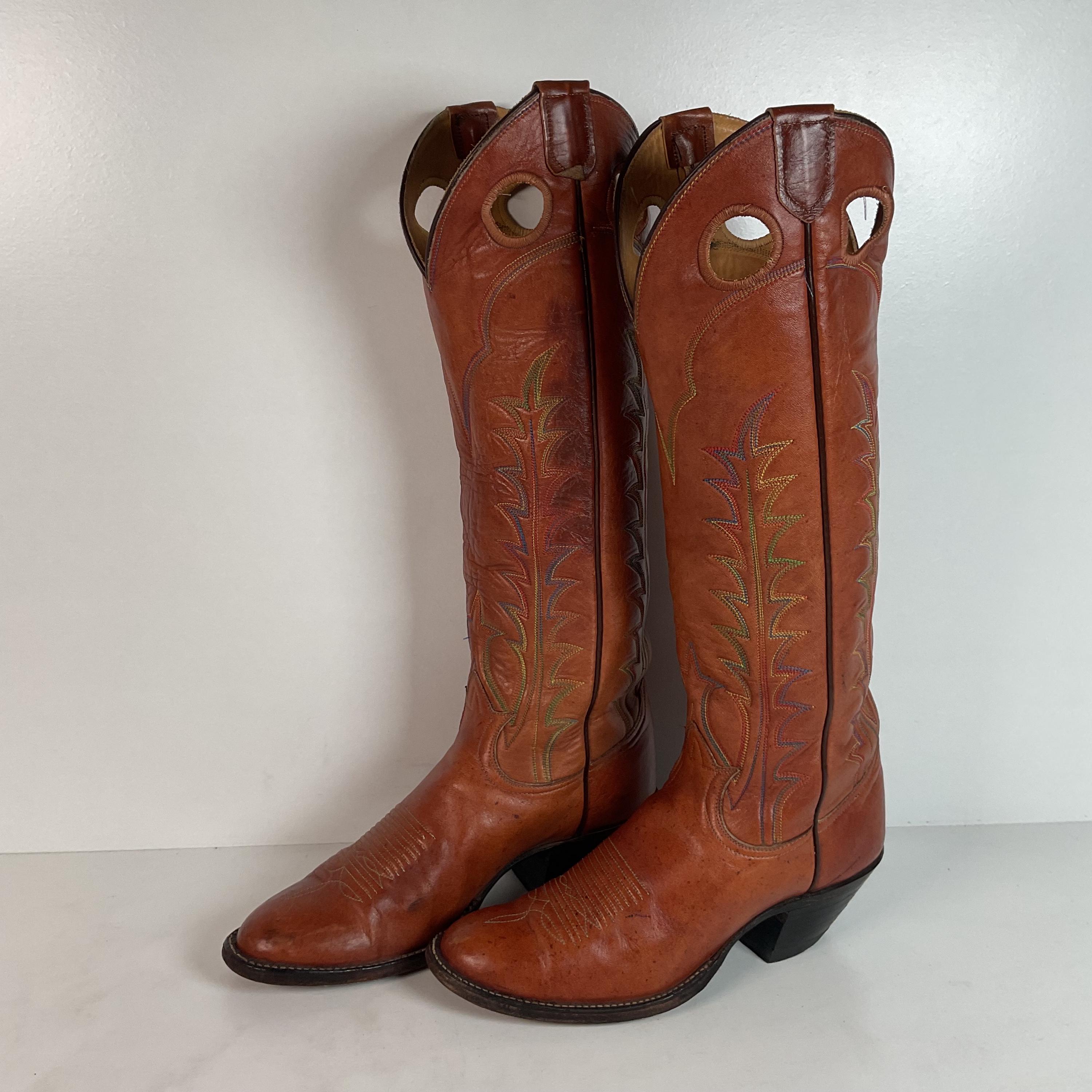 TONY LAMA 10 D Tan Crazy Horse Buckaroo Boot Leather Tall Western Cowboy Rodeo Last pair for Women main image 4