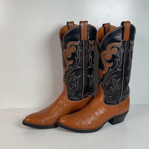 Vintage 60\'s Tony Lama Black Gold Label Brown Cowboy Boots Size US 9.5 D Tony Lama Vintage Gold Label Natural Lizard ? Western  main image 2