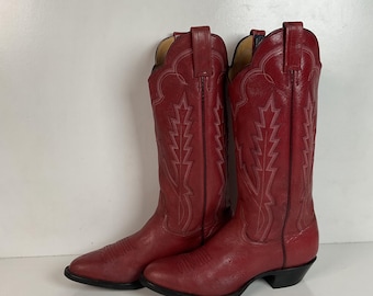 Vintage Panhandle Slim Red Cowgirl Boots 6.5 B Hand Crafted
