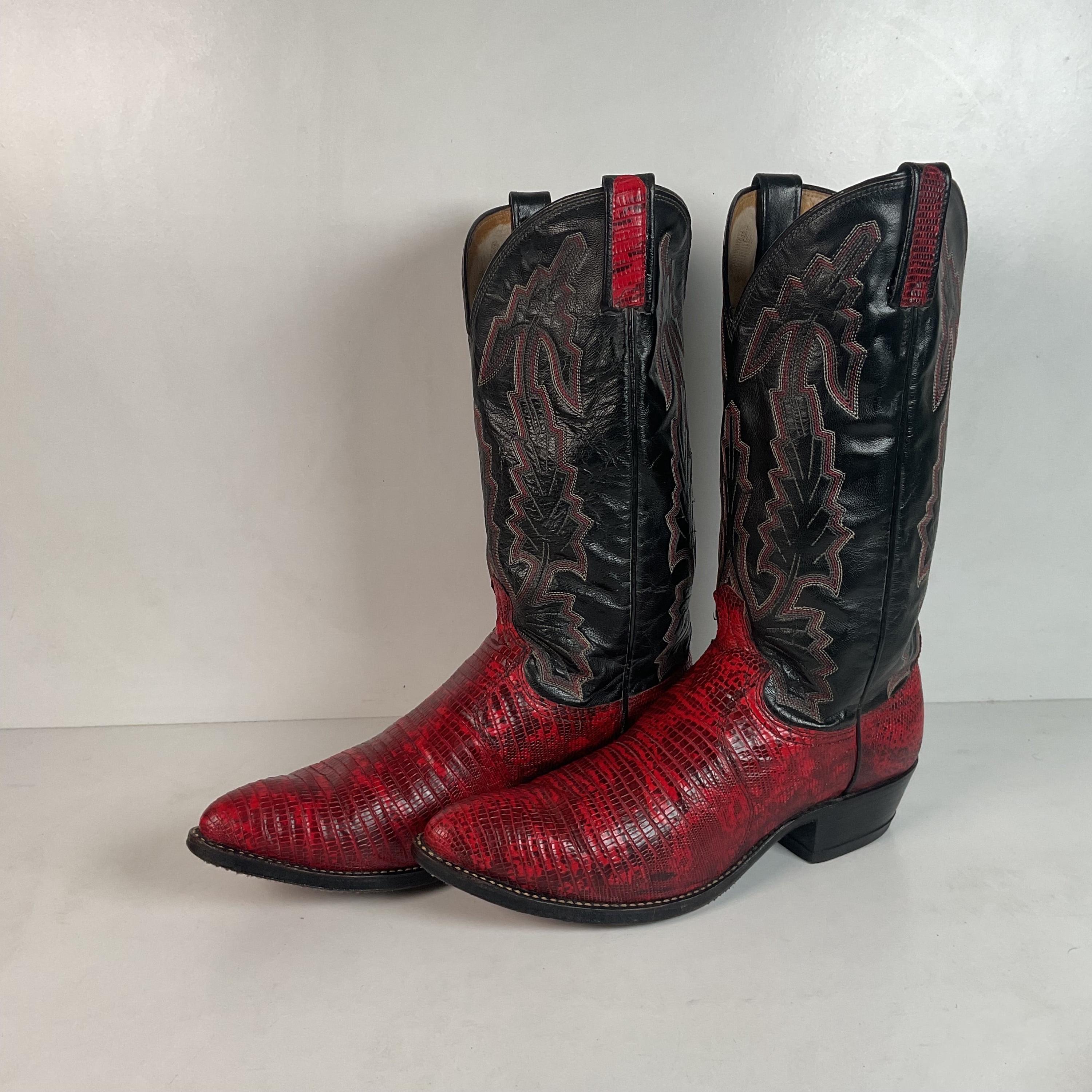 Vintage Dan Post Natural Teju Lizard Cowboy Boots 9 D Cherry  display picture 2