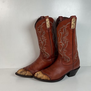 Tony Lama Wingtip Cowboy Boots Men’s 8.5 Tony Lama 6914 Vintage Wingtip Cowboy Tony Lama Brown Wingtip Cowboy Western Boots Vintage US Made  main image 4