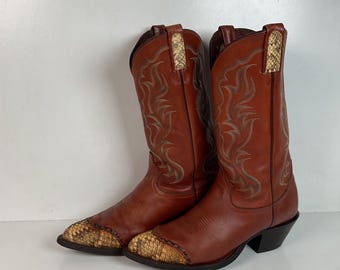 Vintage Tony Lama Rattlesnake Wingtip Cowboy Boots 10 D Diamondback Snakeskin
