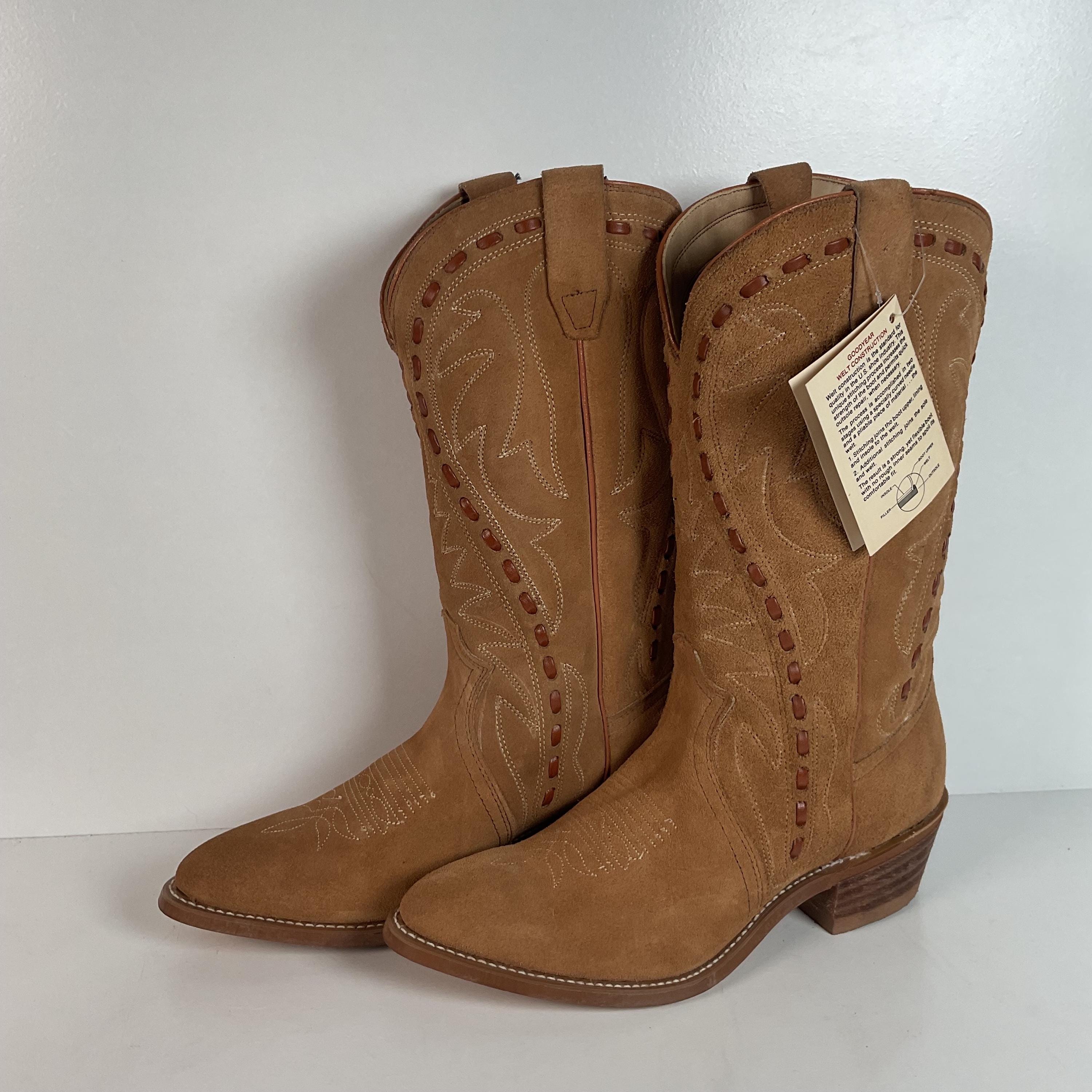 Vintage Sears Leather Suede Cowboy Boots Rough Out Buck Stitch USA Size 10.5 Vintage Sears Suede Cowboy Boots | Rough Out | Buck Stitch  main image 3
