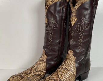 Vintage 70s Justin Front Cut Python Cowboy Boots 9.5 D USA