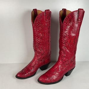 Tony Lama Full Python Cowboy Boots | Red Snakeskin | Men’s 9 | Women’s 10