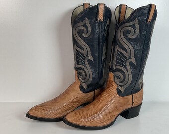 Larry Mahan El Paso Men\'s Vintage Two-Tone Cowhide Leather Cowboy Boots Size 9 D Vintage Larry Mahan Men main image 2