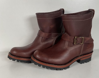 Botas de engenheiro em couro de bisão | Cano curto | Personalizadas | PNW | Noroeste do Pacífico | Tamanho masculino 9,5
