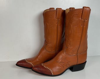 Vintage Tony Lama Maple Leaf Cowboy Boots | Lizard Tip | Narrow | Men’s 8 | Women’s 9