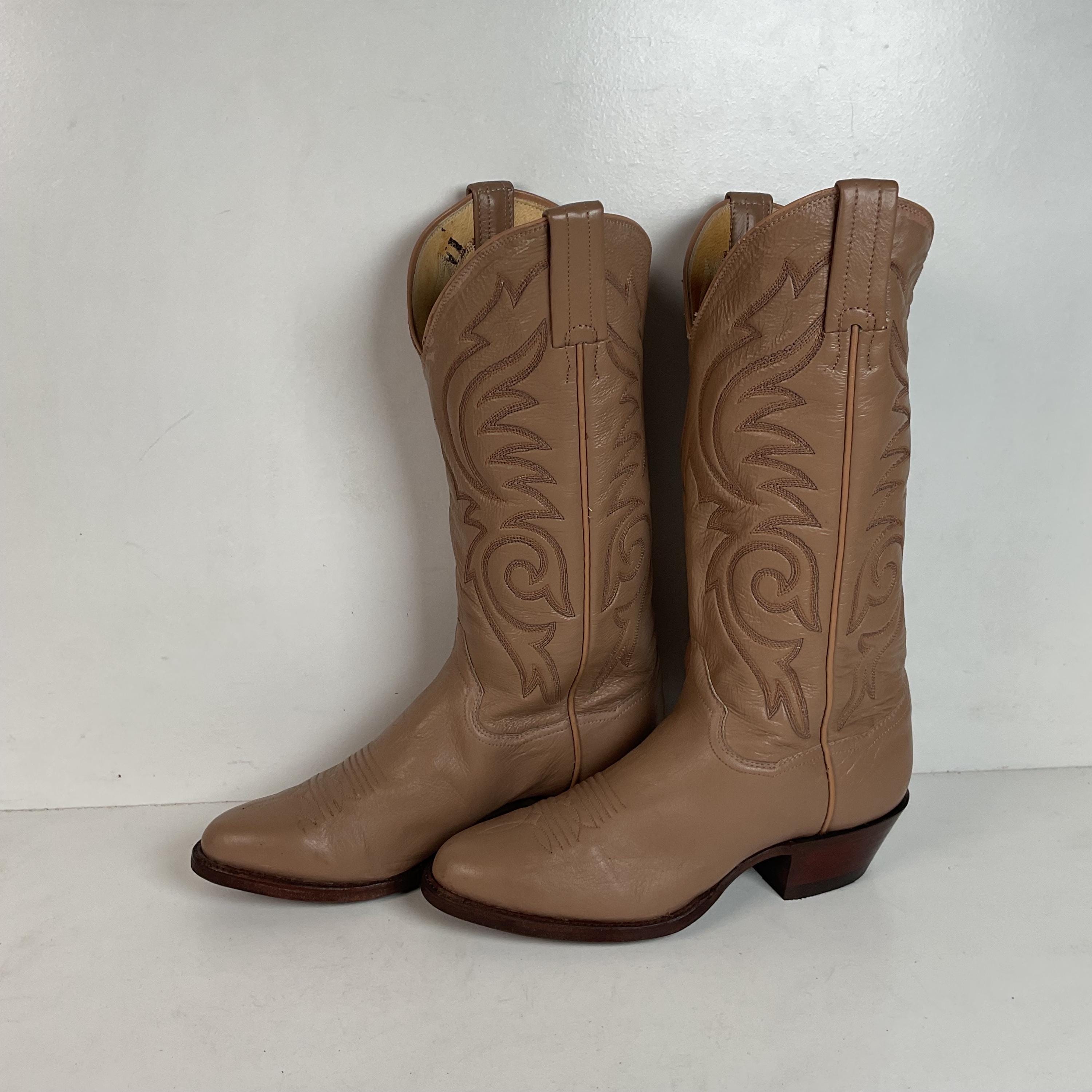 Vintage Panhandle Slim Beige Cowgirl Boots 6.5 B Handcrafted 