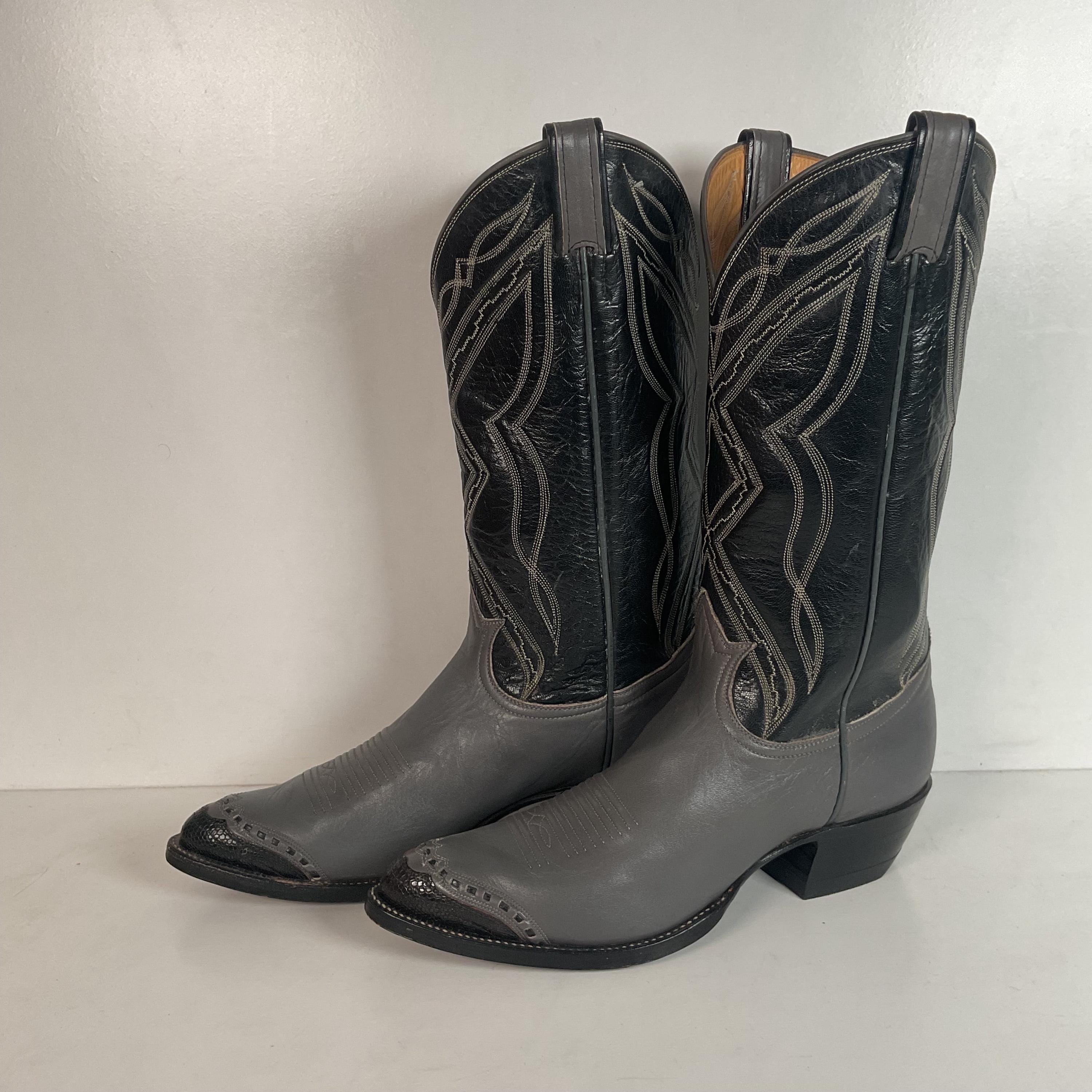 TONY LAMA BLK LABEL Men\'s Gray Exotic PYTHON & Leather Western Boot-Sz 8.5 D Tony Lama Snake Skin Leather Boots Freebird Men main image 4