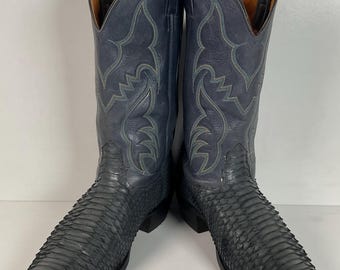 Vintage Nocona Dark Blue Python Snakeskin Cowboy Boots 12 D  display picture 2