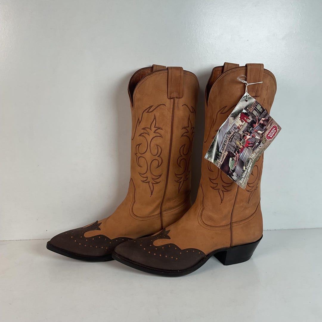 Nocona Boots Mens Deertan Brown Leather Cowboy Western Size 8.5D Vintage USA Nocona Boots Men 8 - Etsy main image 3