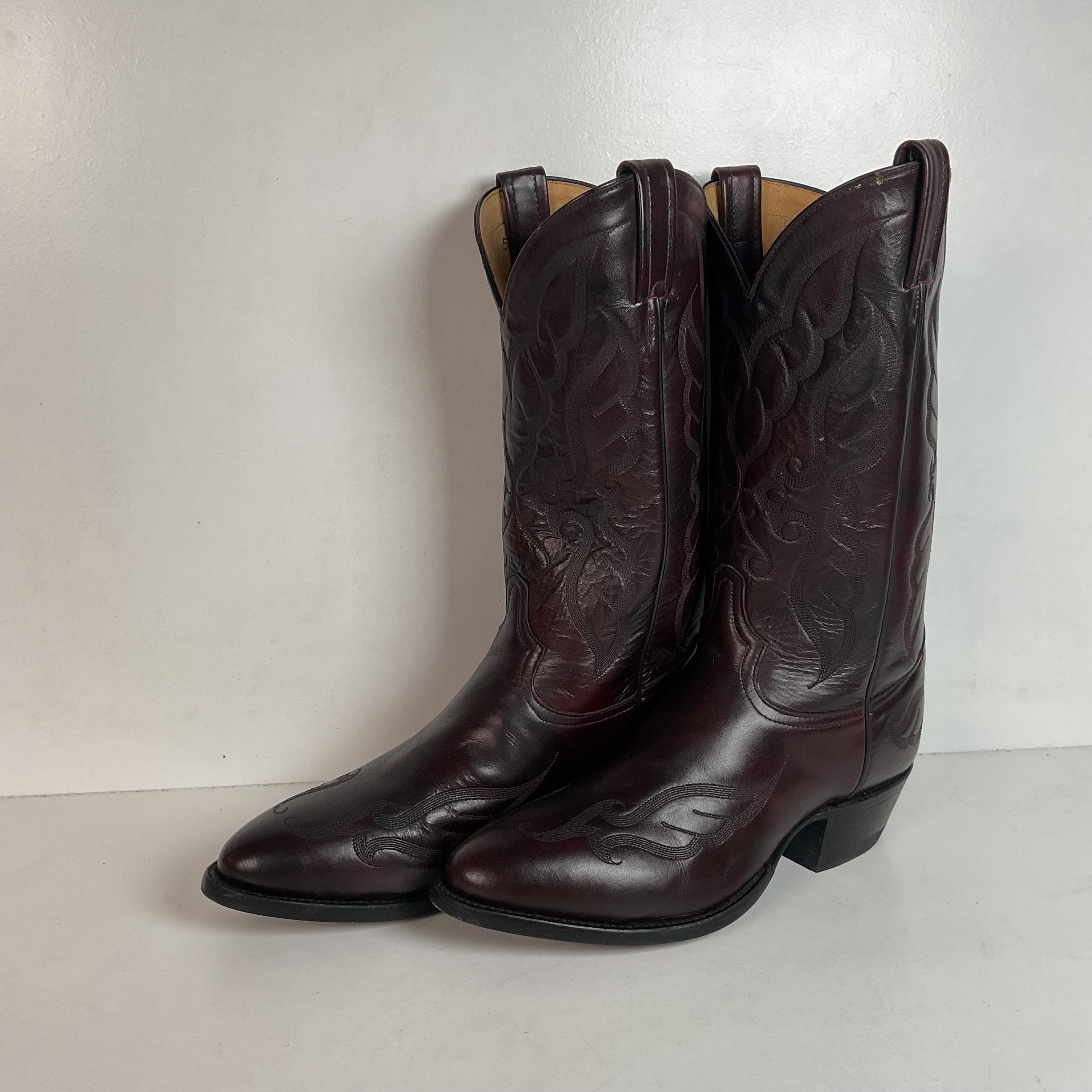 Vintage Tony Lama Cowboy Boots Men's 9.5 D Black Cherry - Etsy