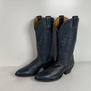Vintage Men\'s Nocona black blue lizard leather cowboy boots western 9.5 D Men main image 4