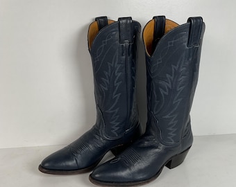 Vintage Nocona Deertan Cowboy Boots | USA Made | Blue | Men’s 6 B | Women’s 7