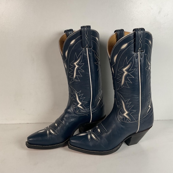 Vintage Tony Lama Blue Tooled Cowboy Boots Men