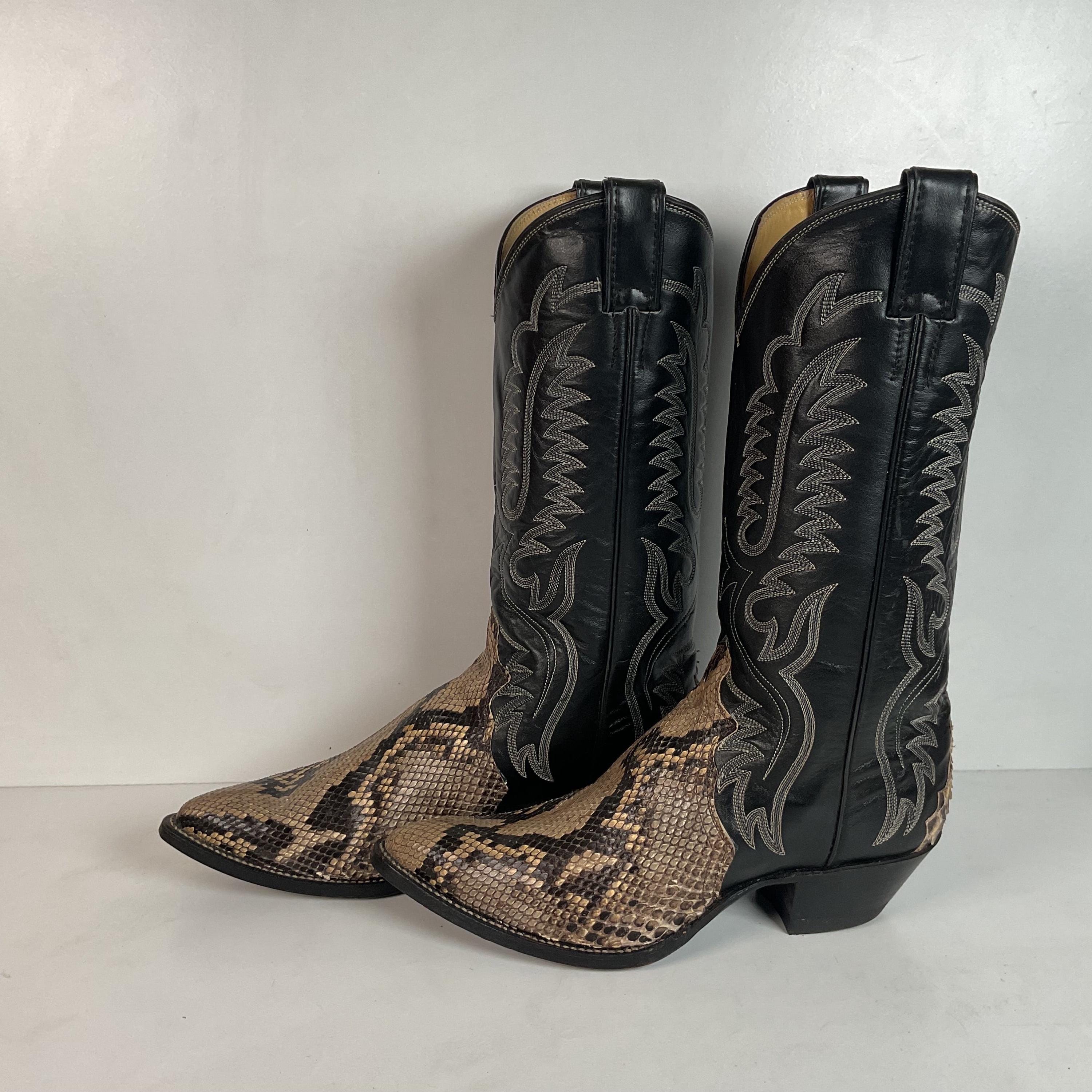 Vintage Justin Front Cut Python Snakeskin Cowboy Boots 8.5 D USA