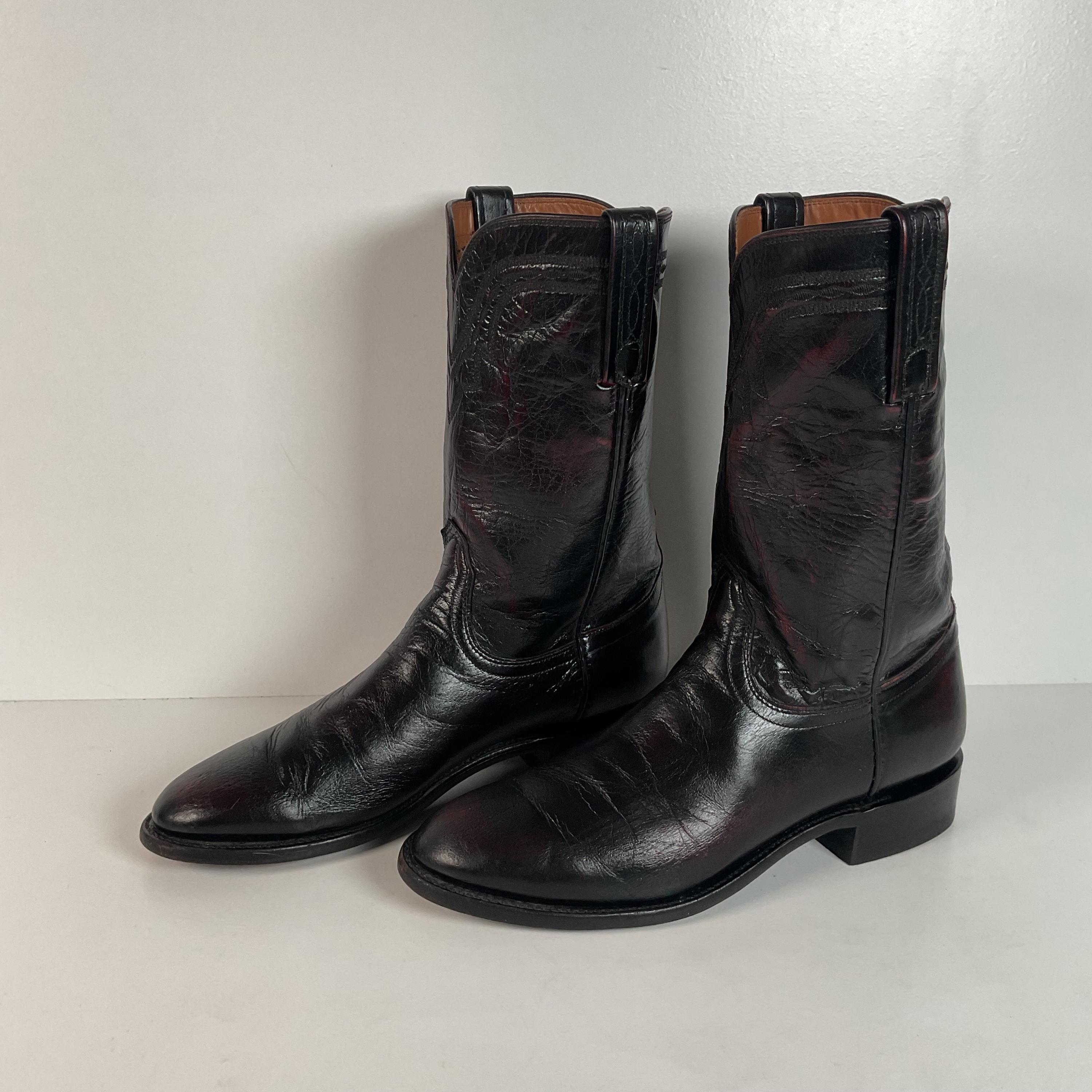 Vintage Lucchese Black Cherry Roper Leather Boots *Men\'s Size 7.5 D* Made in USA Lucchese Majestic Roper Boots in Black Cherry | Mercari main image 4