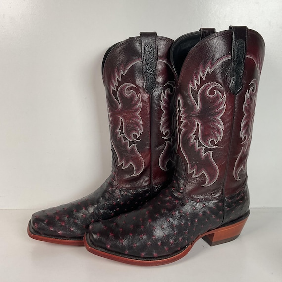 Nocona Black Cherry Ostrich Quill Cowboy Boots 9 EE  display picture 3