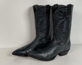 Vintage Panhandle Slim Teju Lizard Cowgirl Boots | Navy Blue | Women’s 8.5 B