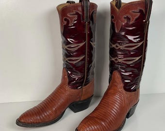 Vintage Tony Lama Teju Lizard Cowgirl Boots | Patent Leather | 6 C | Women’s 7
