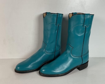 Justin Cowgirl Roper Boots | USA Made | Teal | Women’s 7 C