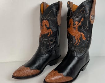 Vintage Ben Miller Cowgirl Boots | Tooled Inlays | Bucking Bronco | Women’s 10 B