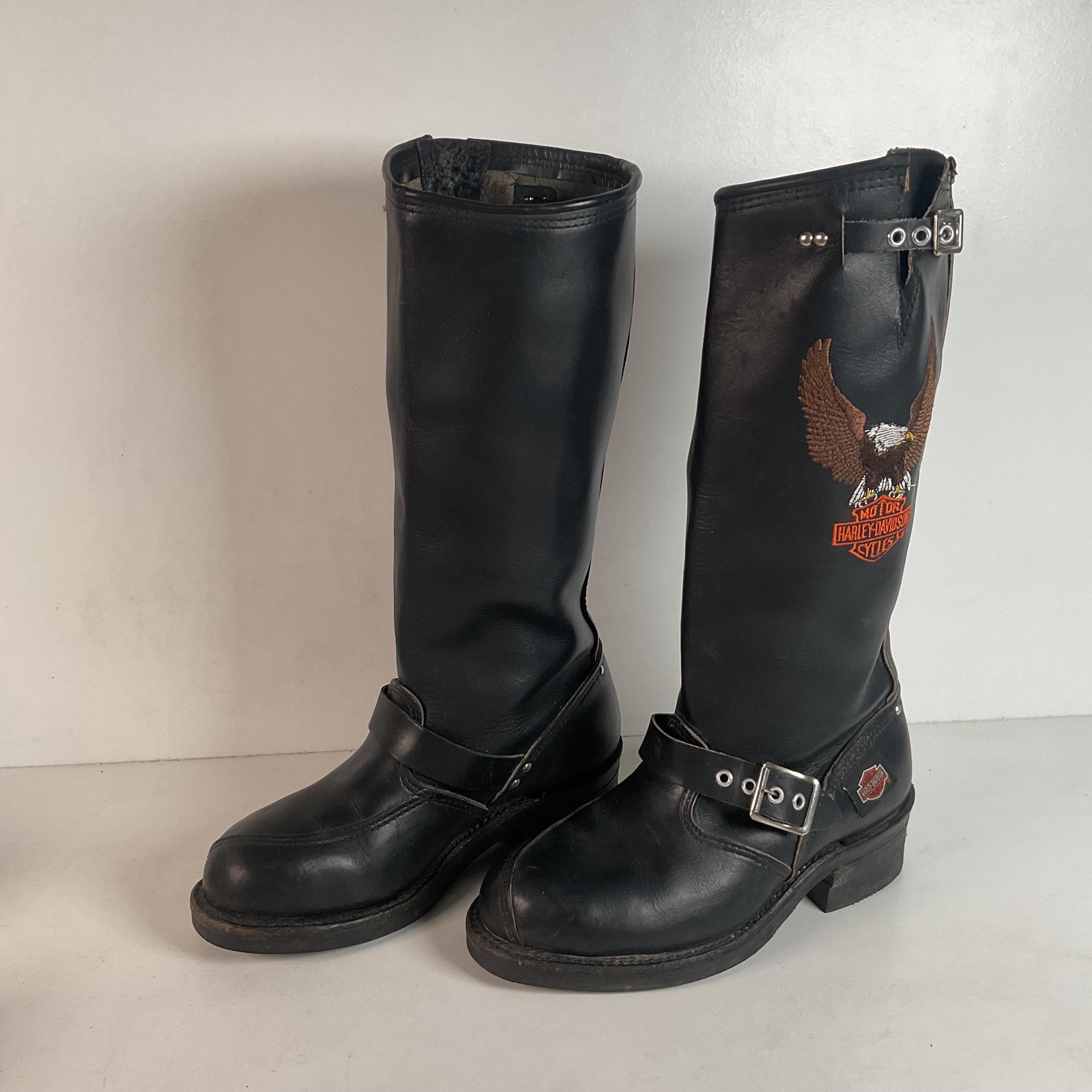vtg harley davidson Black Leather Moto  Boots Uk 7.5 Eu 41 Men Us 8.5 Women 10 Harley-Davidson Men 100% Leather Black Motorcycle  main image 2