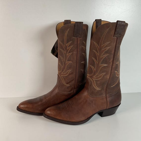 VTG Nocona Cowboy Boots Mens 9.5D Made In USA Brown Leather Western Snip Toe USA Nocona Mens Full Quill Ostrich Skin Exotic Cowboy Boots Size  main image 4
