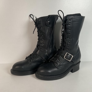 Botas de motociclista Double H estilo vintage / Con cordones / Hechas en EE. UU. / Talla 6.5 M para mujer