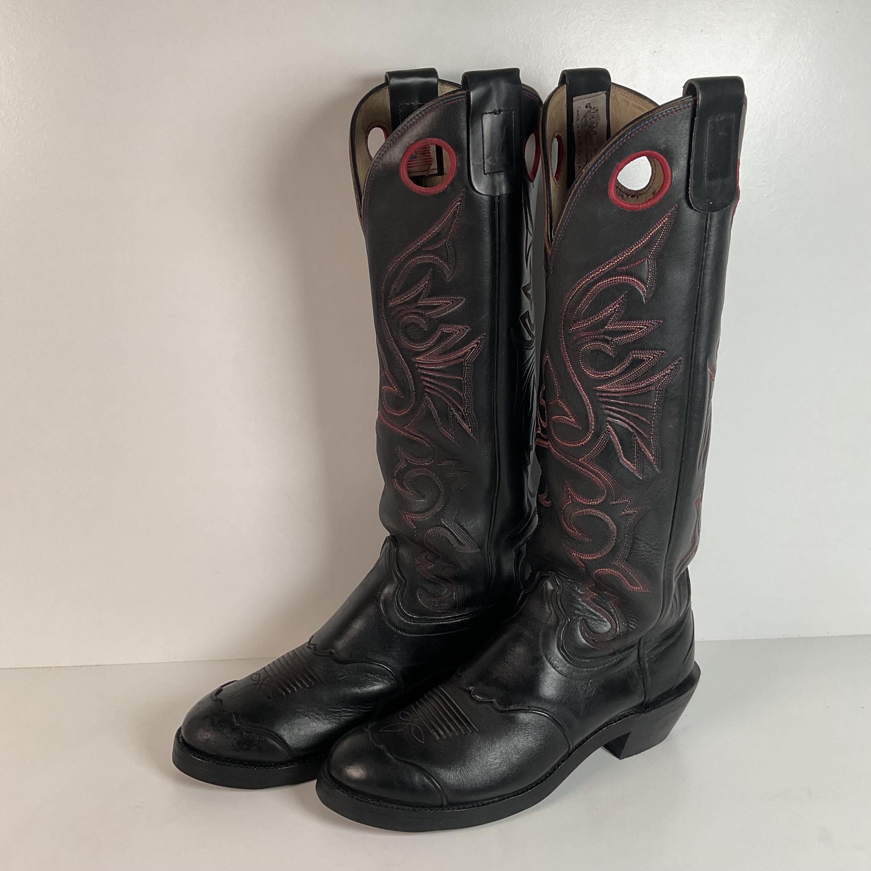 Olathe 9050 Vintage Tall Buckaroo Cowboy Boots Mens 8 D Black READ Honcho Solano® Buckaroo Red Glazed Full Grain Leather Tall  main image 3