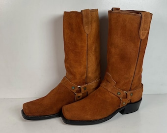 1970s Texas Suede Harness Boots 9 D USA Made Rough Out