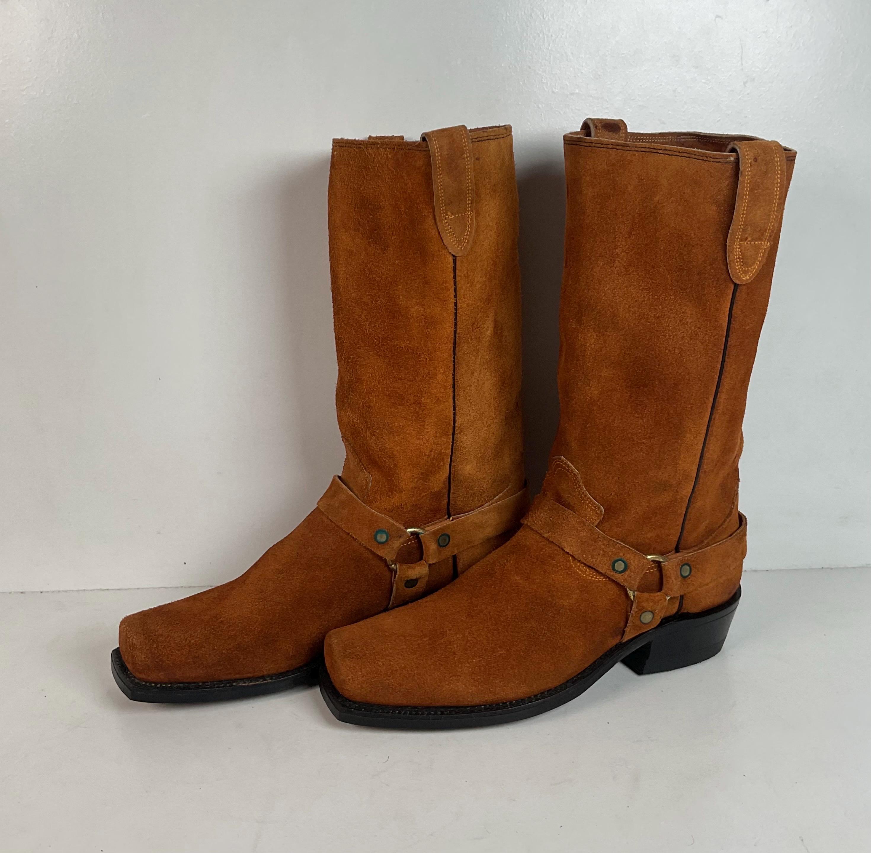 1970s Texas Suede Harness Boots | USA Made | Rough Out | Men’s 9 D Men Rough Out – Texas Country Boots main image 4