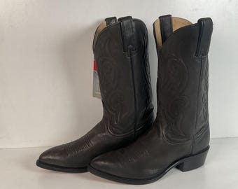 Black Pebble Grain Leather Cowboy Boots, SANTA FE, Men display picture 2