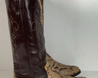 Vintage 70s Justin Front Cut Python Cowboy Boots 9.5 D USA