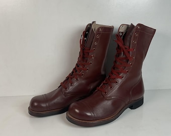 9R Vintage 80s US Army Combat Military Boots Black Leather 1982