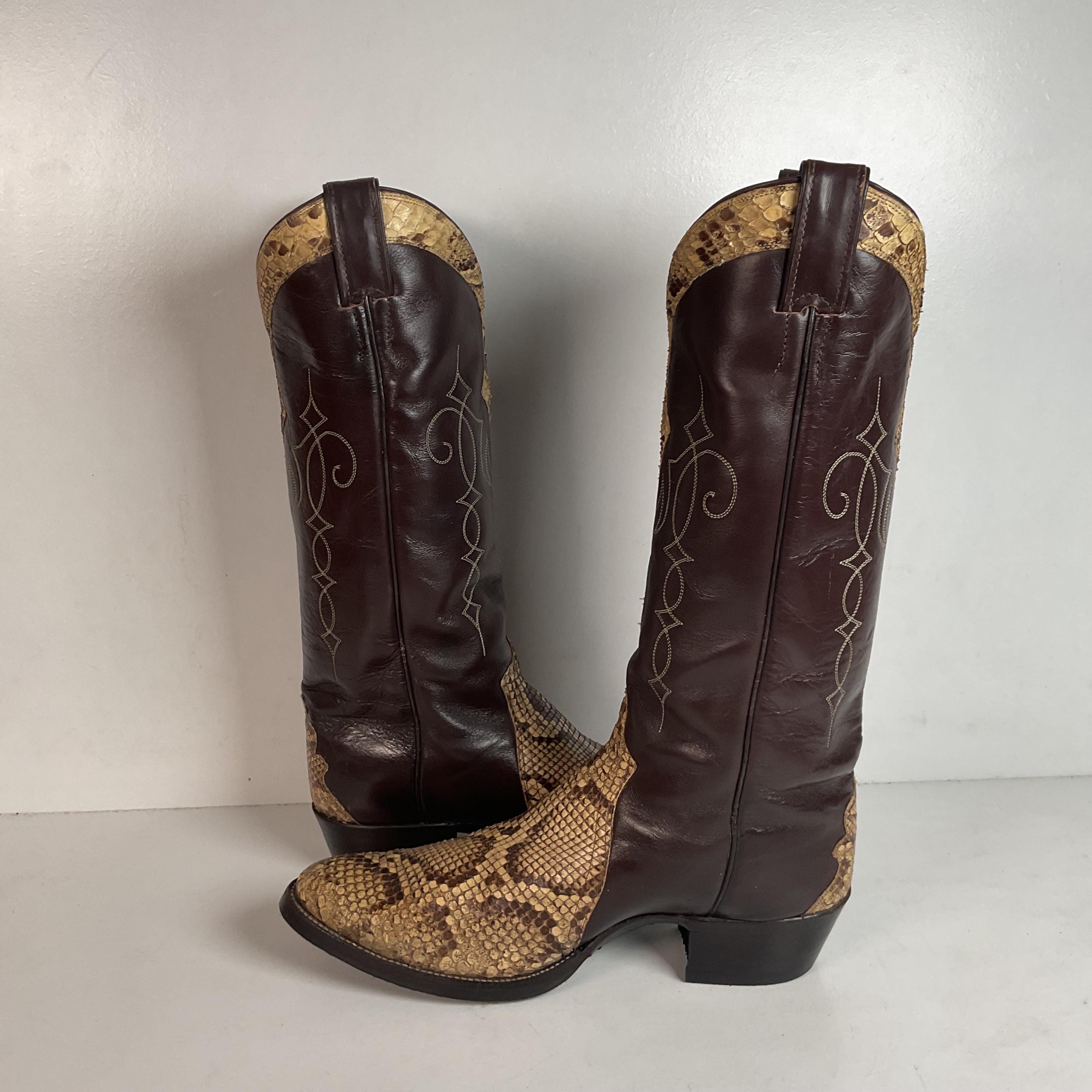 Vintage Justin Front Cut Python Cowboy Boots | USA Made 