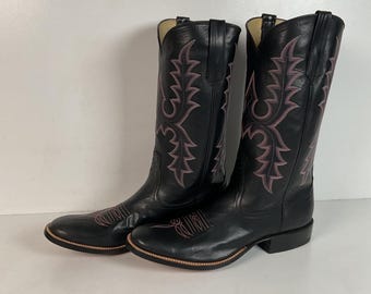 Rios of Mercedes Cowboy Boots | Black Buffalo Calf | Narrow | Men’s 9.5 B