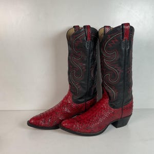 Vintage Larry Mahan Cherry Red Python Snakeskin Cowboy Boots 9.5 D Back Cut