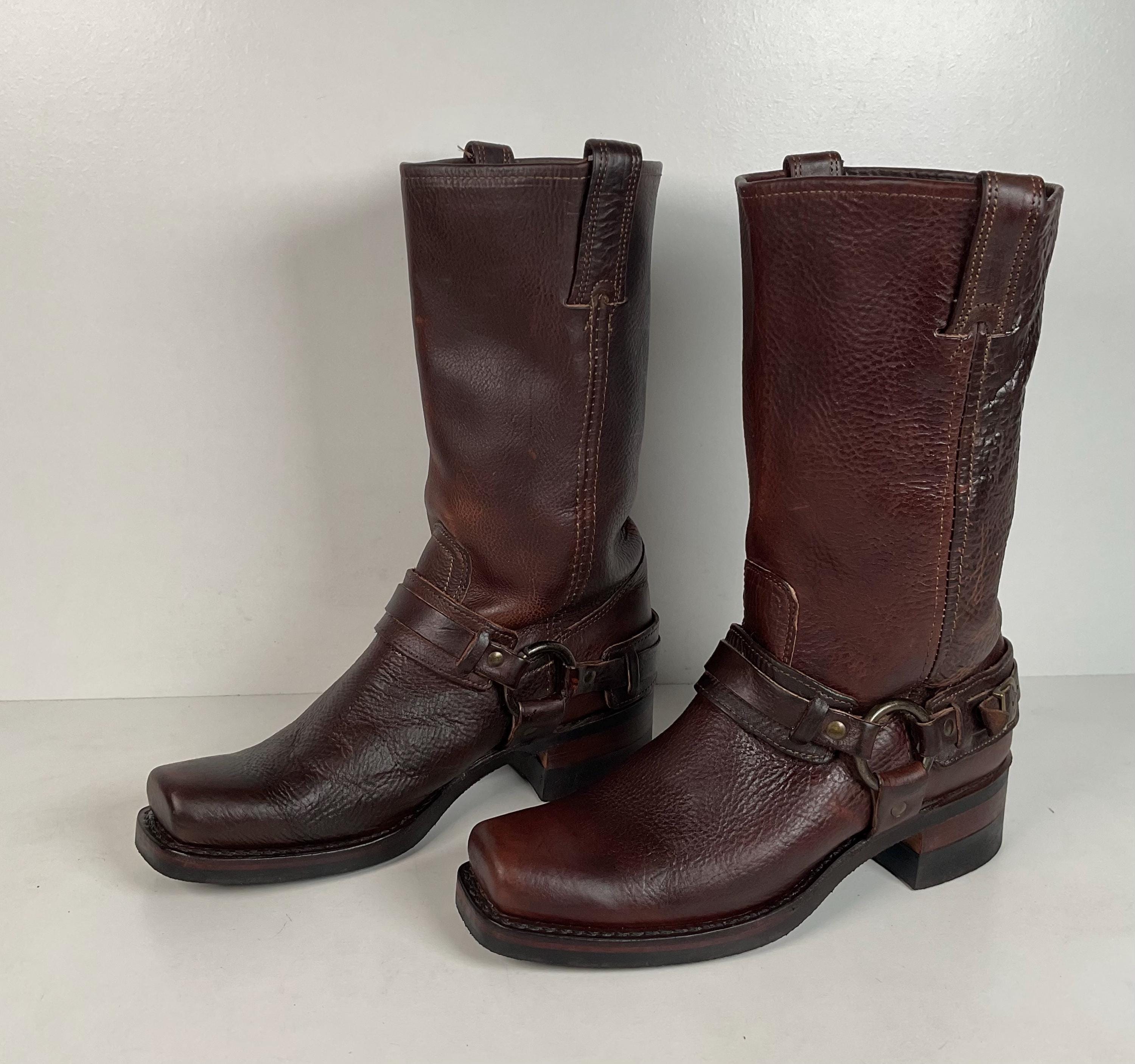 Frye Harness 12R Brown Leather Biker Boots Mens 10 D 77300 USA Made Square Toe Frye Boots Size 12 - Etsy main image 4