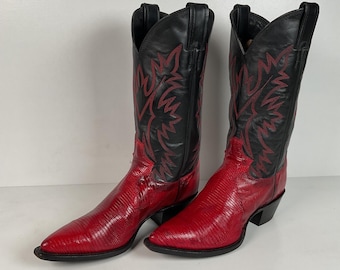 Vintage Justin Teju Lizard Cowgirl Boots | USA Made | Ruby Red | Women’s 7.5 B